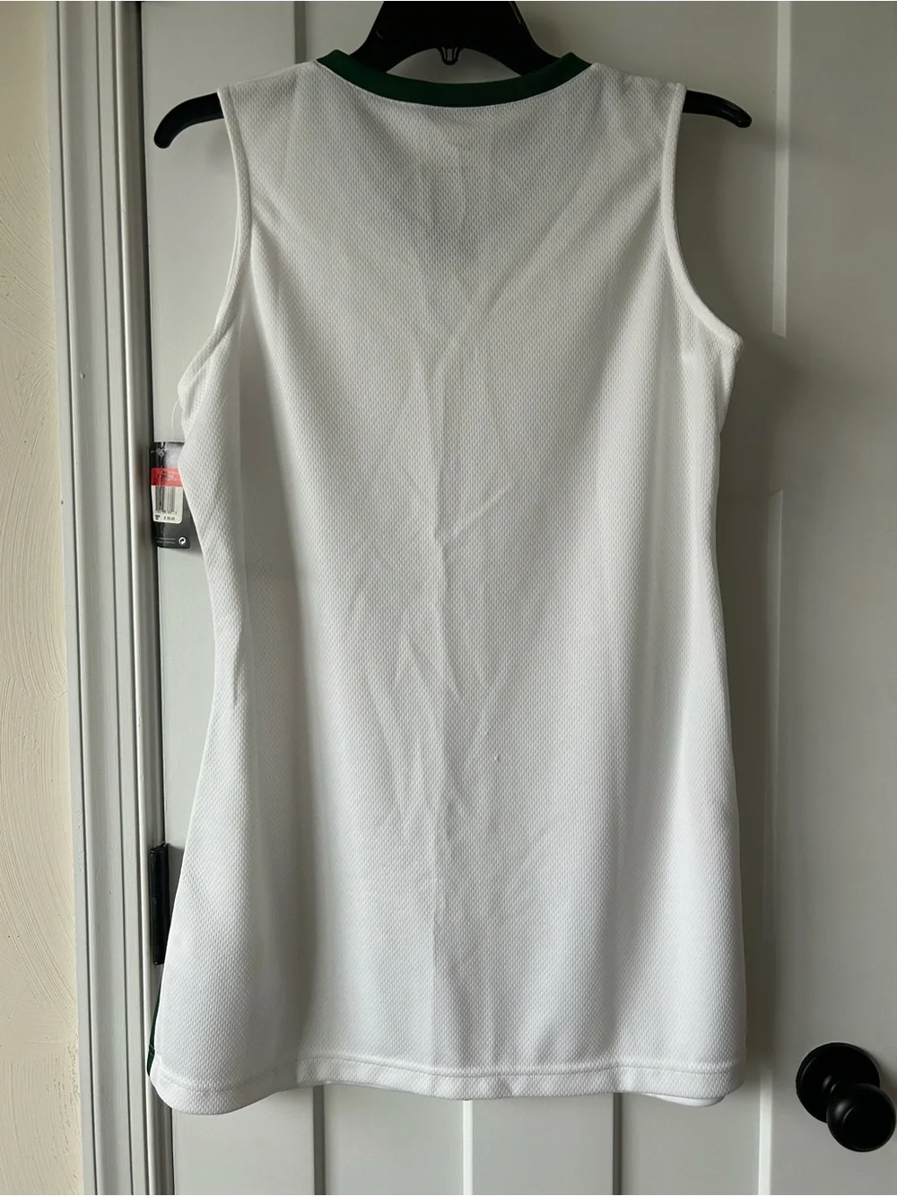 Nike White V-Neck Basketball Jersey with Green Trim